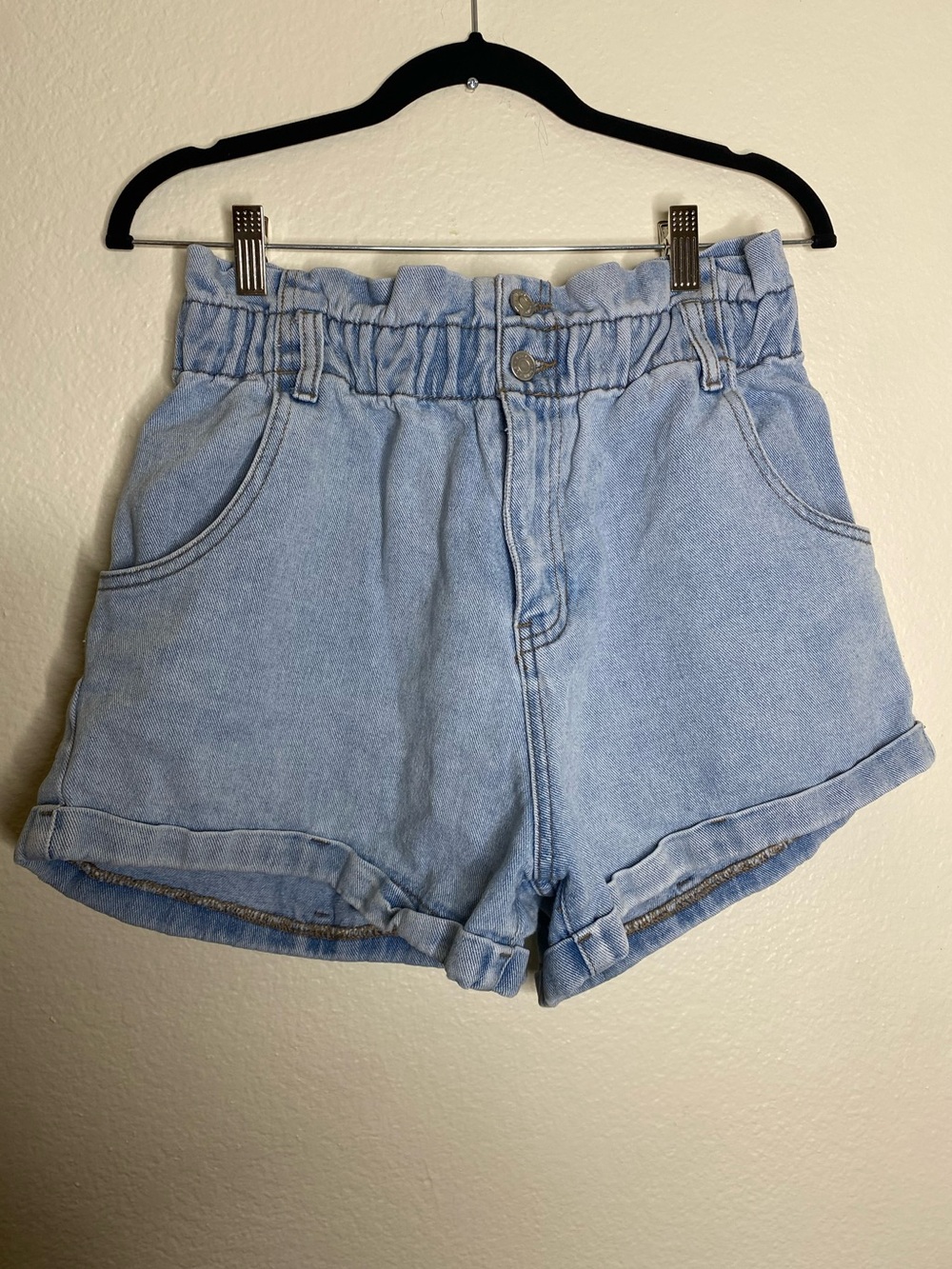 PacSun Light Blue Paperbag Waist Denim Shorts